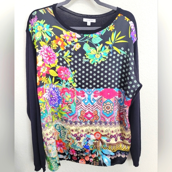 Johnny Was Tops - Johnny Was Silk And Cashmere Mixed Print Pull Over Top Size Medium